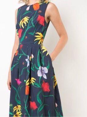 CAROLINA HERRERA Pleated Floral-print Cotton-blend Faille Dress